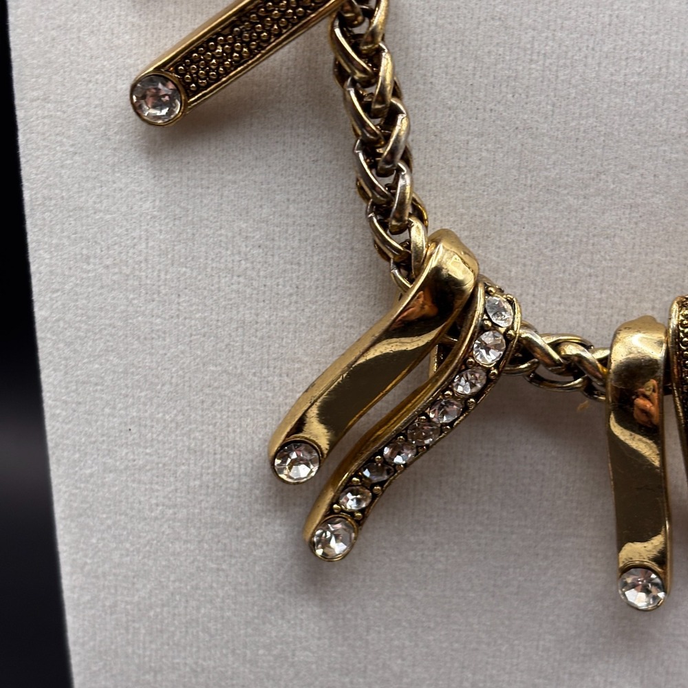 Vintage Gold Tone Statement Necklace Woven Chain Crystal Dangle Choker Retro Y2K - Picture 5 of 11